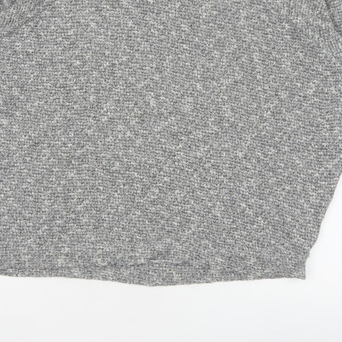 River Island Women Grey Size 10 Knit Tie Back Long Sleeve Basic Top