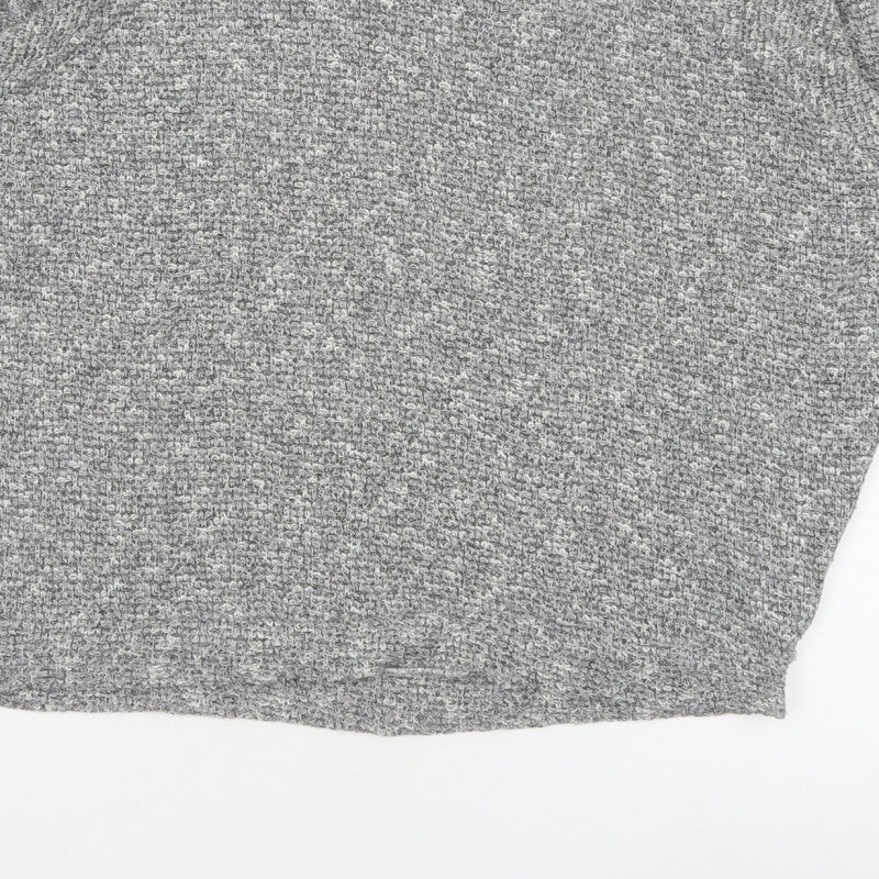 River Island Women Grey Size 10 Knit Tie Back Long Sleeve Basic Top