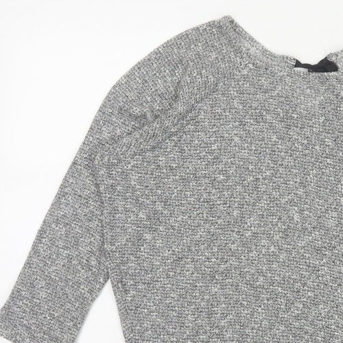River Island Women Grey Size 10 Knit Tie Back Long Sleeve Basic Top