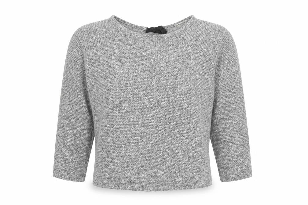 River Island Women Grey Size 10 Knit Tie Back Long Sleeve Basic Top
