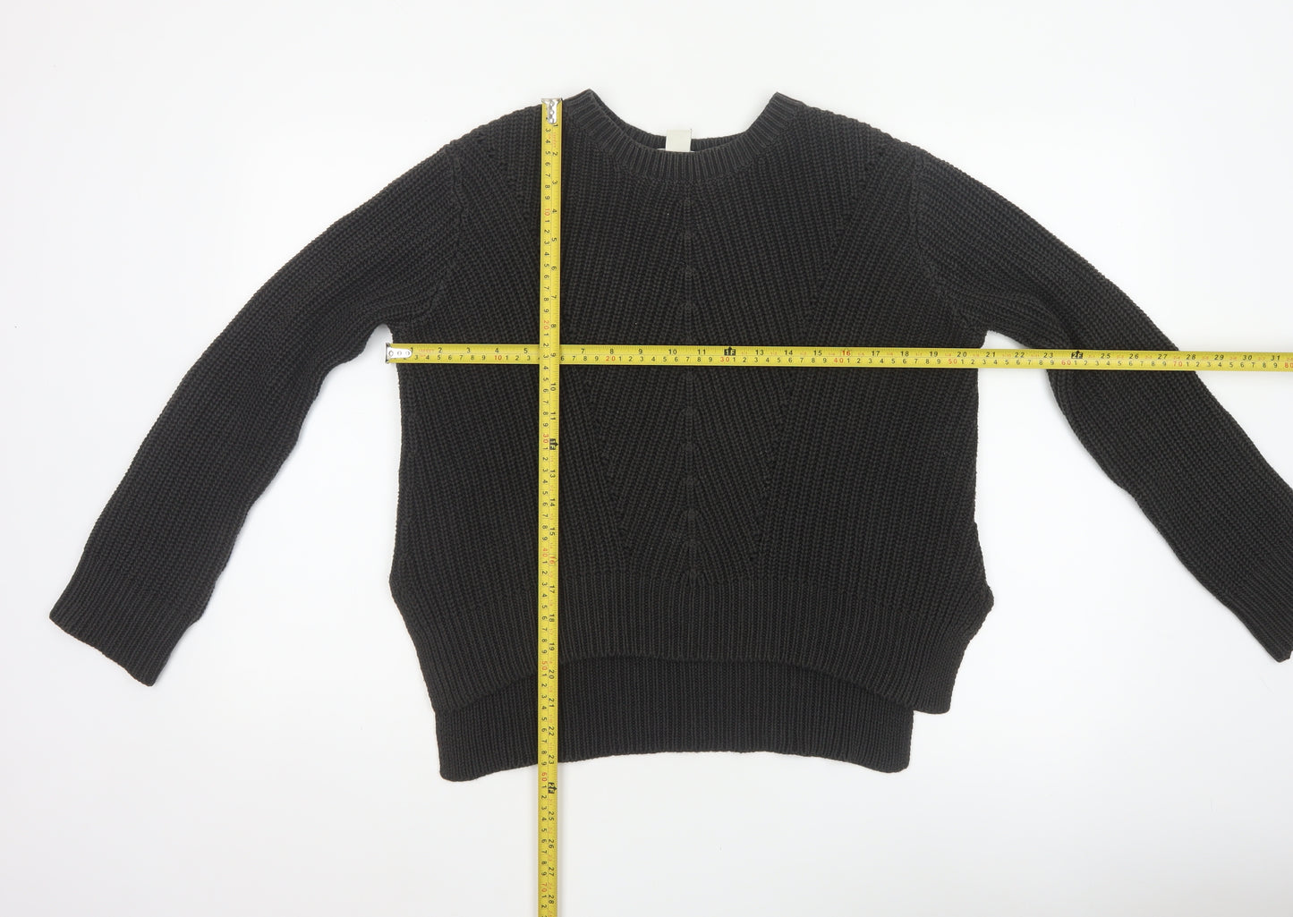 H&M Women’s Black S Cable Knit Crew Neck Raglan Sleeve Jumper