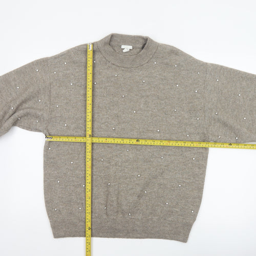 H&M Mama Women’s Grey M Pearl Embellished Mock Neck Knit Jumper