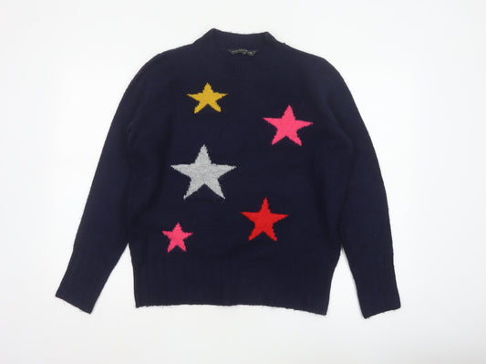 Bonmarché Women’s Blue Size 12 Star Knit Crew Neck Pullover Jumper