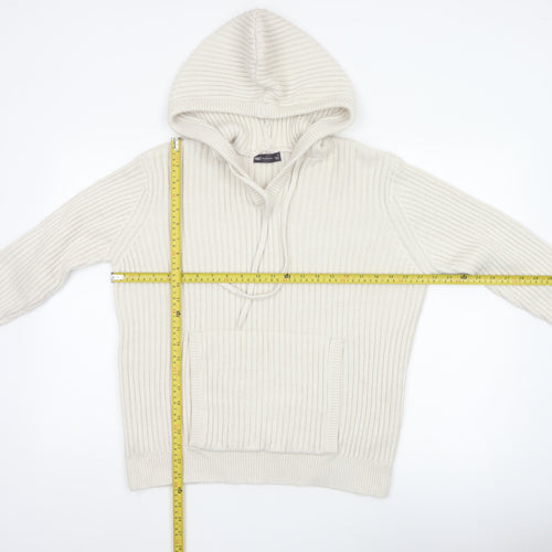 M&S Collection Women Ivory L Rib Knit Hooded Pullover Jumper