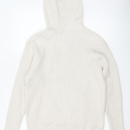 M&S Collection Women Ivory L Rib Knit Hooded Pullover Jumper