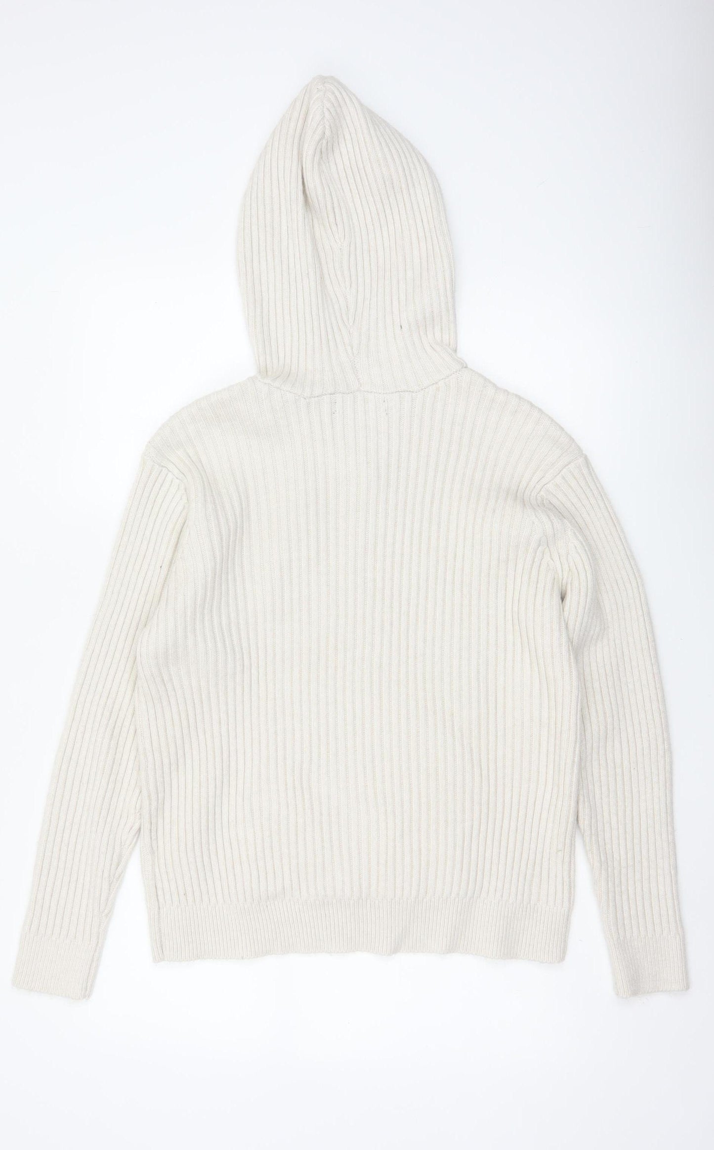 M&S Collection Women Ivory L Rib Knit Hooded Pullover Jumper