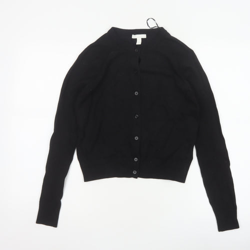 H&M Women Black S Button Front Crew Neck Knit Cardigan