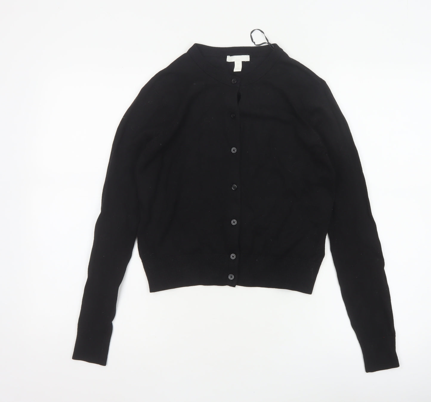 H&M Women Black S Button Front Crew Neck Knit Cardigan