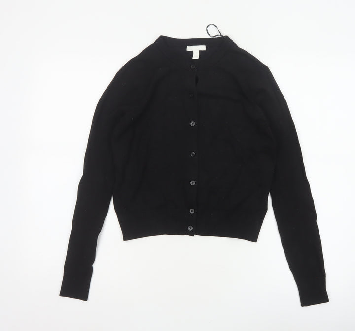 H&M Women Black S Button Front Crew Neck Knit Cardigan