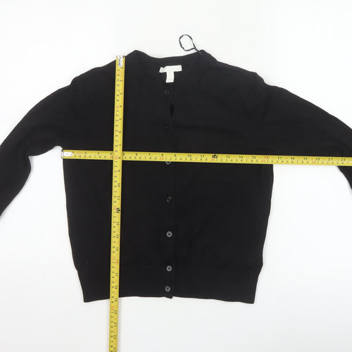 H&M Women Black S Button Front Crew Neck Knit Cardigan