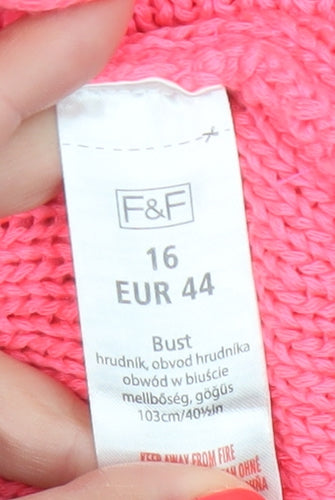 F&F Women’s Pink Size 16 Chunky Knit Raglan Tunic Jumper