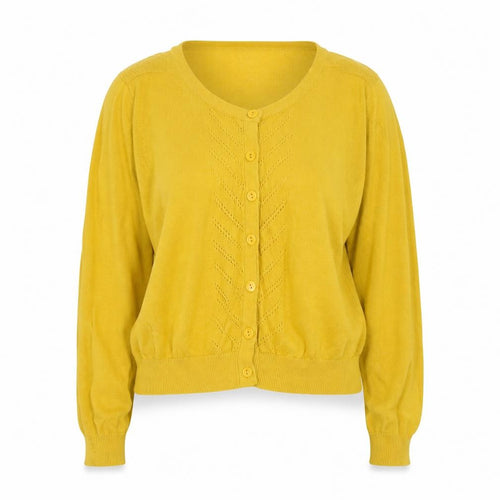 Ally Women’s Yellow Cotton V-Neck Button Open-Knit Cardigan UK 14