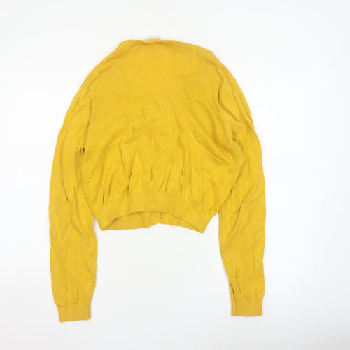Ally Women’s Yellow Cotton V-Neck Button Open-Knit Cardigan UK 14