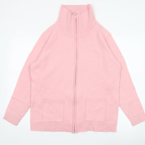 Damart Women Pink UK 18 Full Zip High Neck Knit Cardigan
