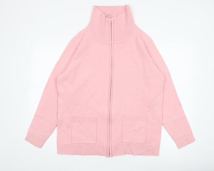 Damart Women Pink UK 18 Full Zip High Neck Knit Cardigan