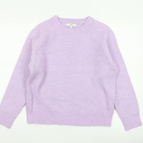 Marks & Spencer Women Purple M Rib Knit Crew Neck Pullover Jumper