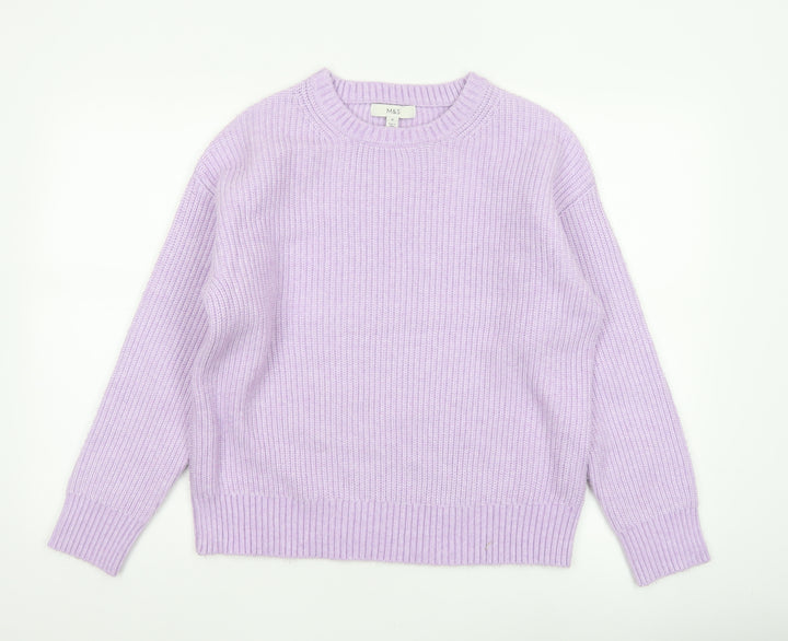 Marks & Spencer Women Purple M Rib Knit Crew Neck Pullover Jumper
