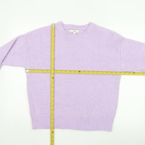 Marks & Spencer Women Purple M Rib Knit Crew Neck Pullover Jumper