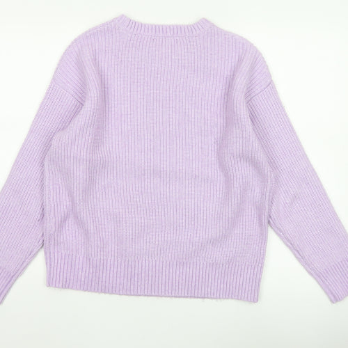 Marks & Spencer Women Purple M Rib Knit Crew Neck Pullover Jumper