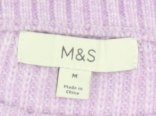 Marks & Spencer Women Purple M Rib Knit Crew Neck Pullover Jumper