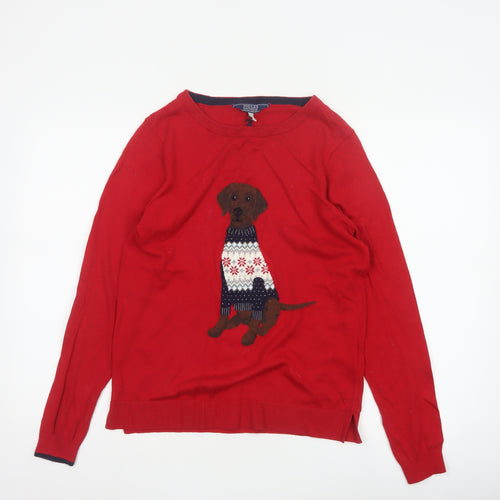 Joules Women Red Size 10 Dog Fair Isle Christmas Knit Jumper