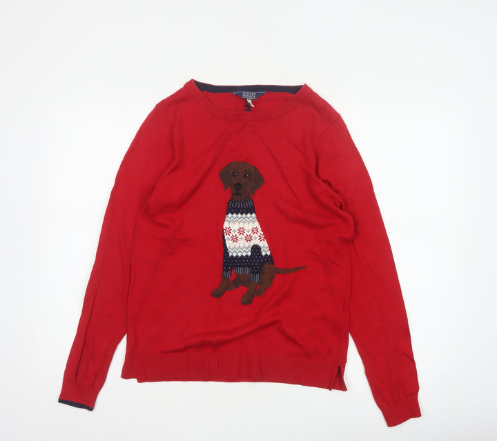Joules Women Red Size 10 Dog Fair Isle Christmas Knit Jumper