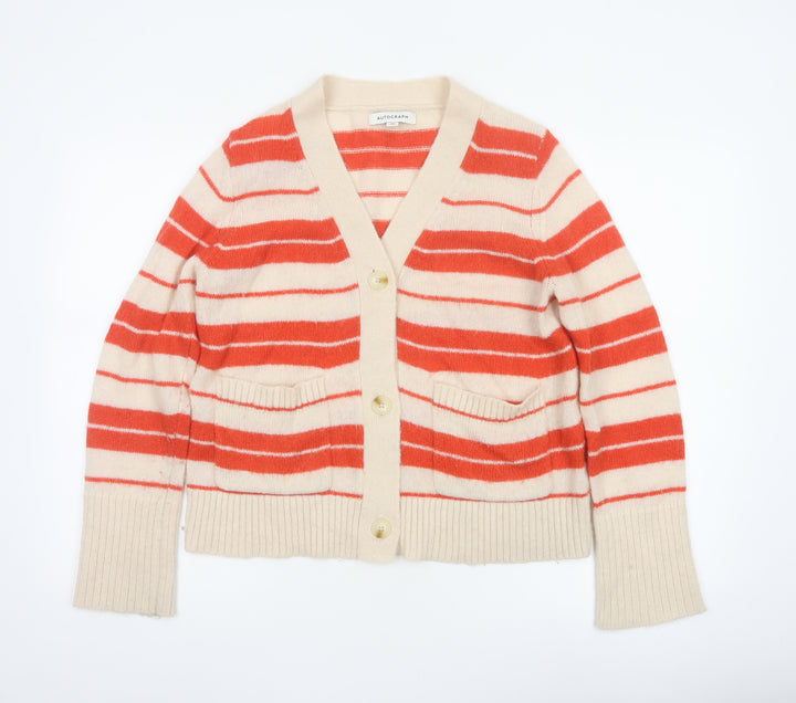 Autograph Women’s Multicoloured UK 10 Striped V-Neck Mohair Blend Cardigan