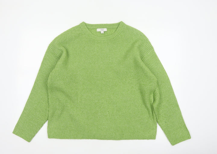 Marks and Spencer Women Green L Chunky Rib Knit Crew Neck Jumper