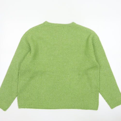 Marks and Spencer Women Green L Chunky Rib Knit Crew Neck Jumper