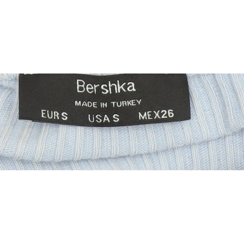 Bershka Women Blue S Off Shoulder Ribbed Cropped Long Sleeve Top