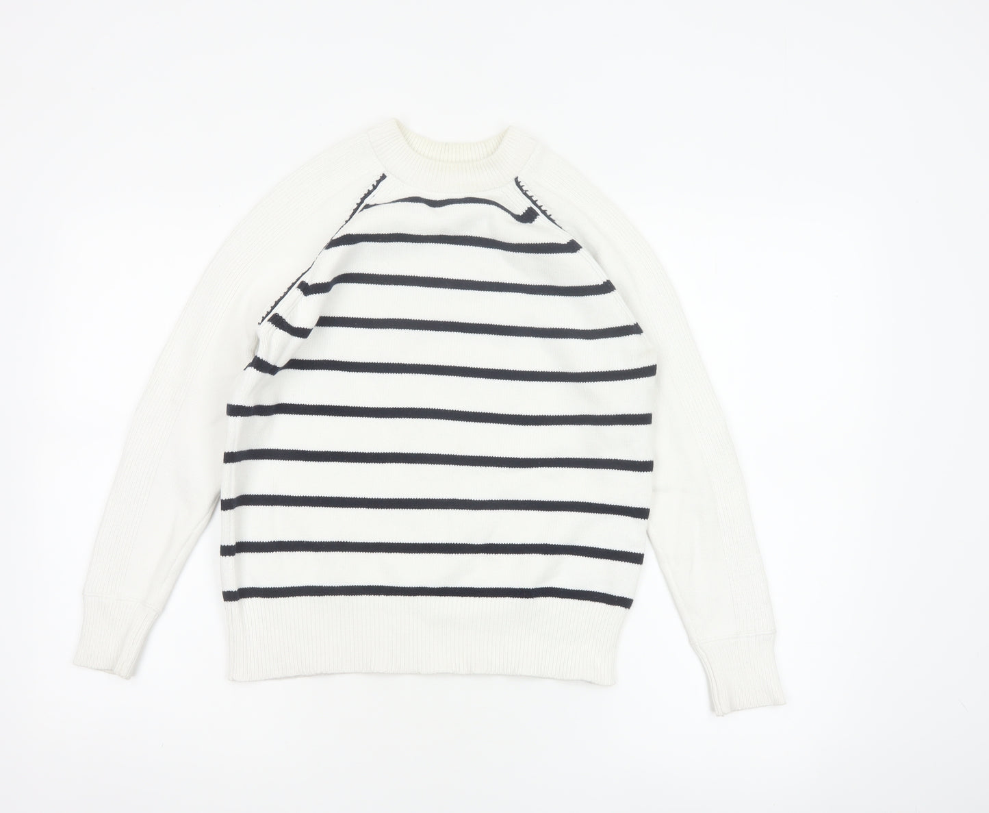 Marks & Spencer Women White XS Striped Crew Neck Knit Pullover Jumper