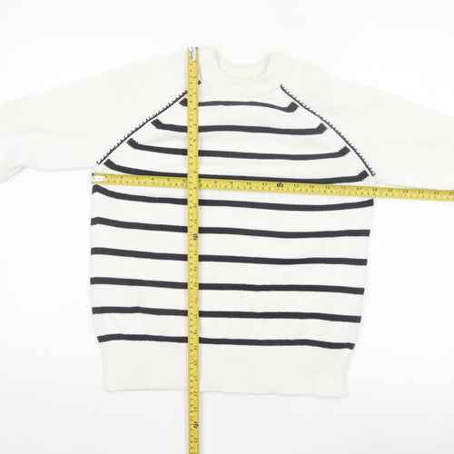 Marks & Spencer Women White XS Striped Crew Neck Knit Pullover Jumper