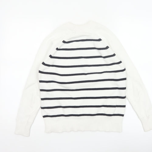 Marks & Spencer Women White XS Striped Crew Neck Knit Pullover Jumper