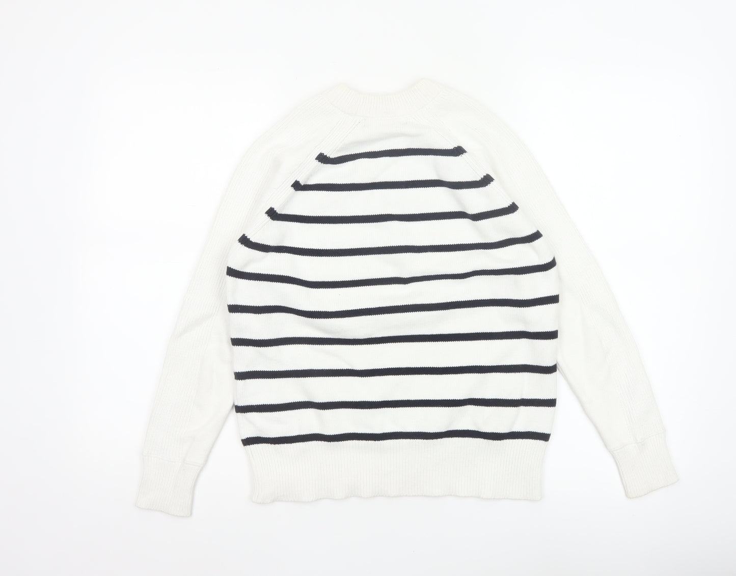 Marks & Spencer Women White XS Striped Crew Neck Knit Pullover Jumper