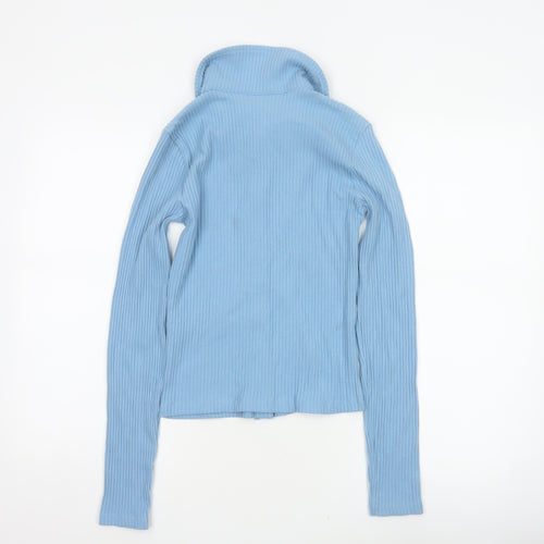 ASOS Design Women Blue S Ribbed Collared Button-Up Long Sleeve Top