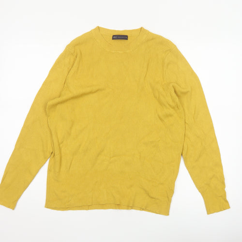 Marks and Spencer Women Yellow UK 20 Ribbed Crew Neck Knit Jumper