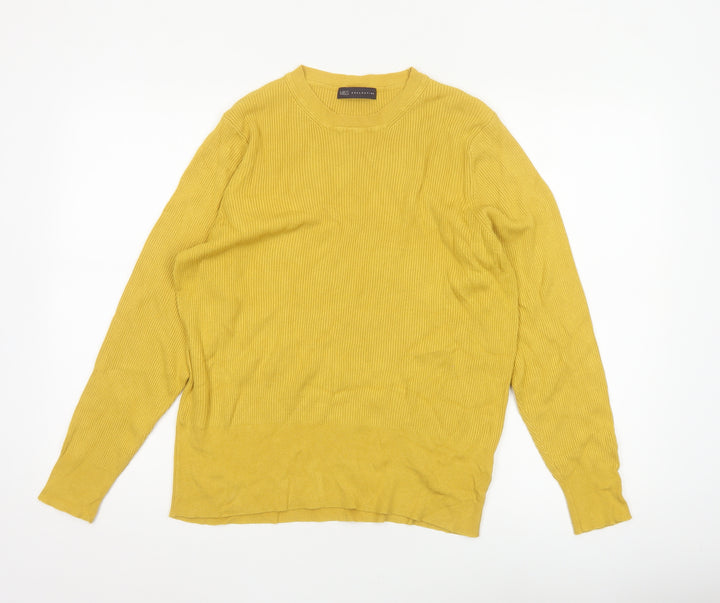 Marks and Spencer Women Yellow UK 20 Ribbed Crew Neck Knit Jumper