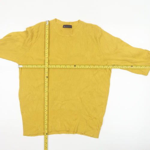 Marks and Spencer Women Yellow UK 20 Ribbed Crew Neck Knit Jumper