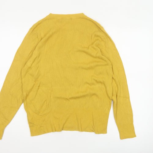 Marks and Spencer Women Yellow UK 20 Ribbed Crew Neck Knit Jumper