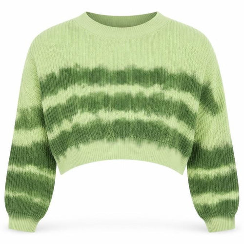 ASOS Design Women Green Striped Knit Jumper UK 14 Crew Neck Cropped