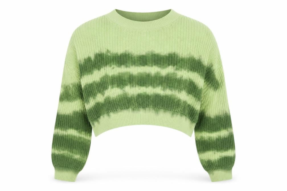 ASOS Design Women Green Striped Knit Jumper UK 14 Crew Neck Cropped