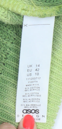 ASOS Design Women Green Striped Knit Jumper UK 14 Crew Neck Cropped
