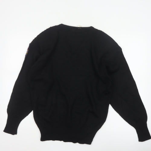 Lady Joyce Women’s Black 38 Vintage Sequin Butterfly V-Neck Jumper