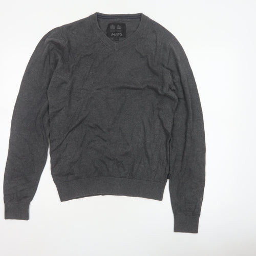 Musto Men’s Grey Small V-Neck Cotton Merino Knit Pullover Jumper