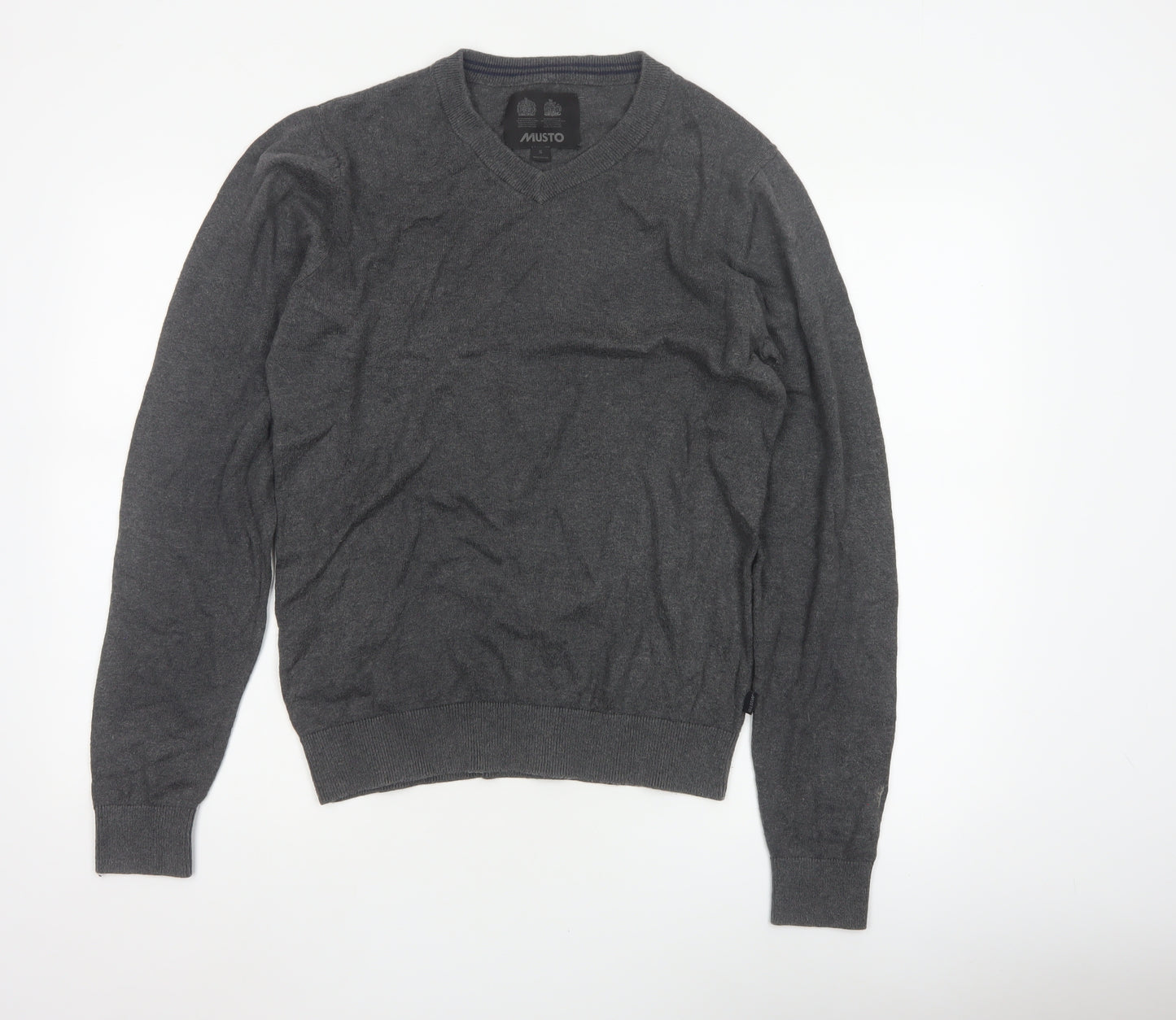 Musto Men’s Grey Small V-Neck Cotton Merino Knit Pullover Jumper