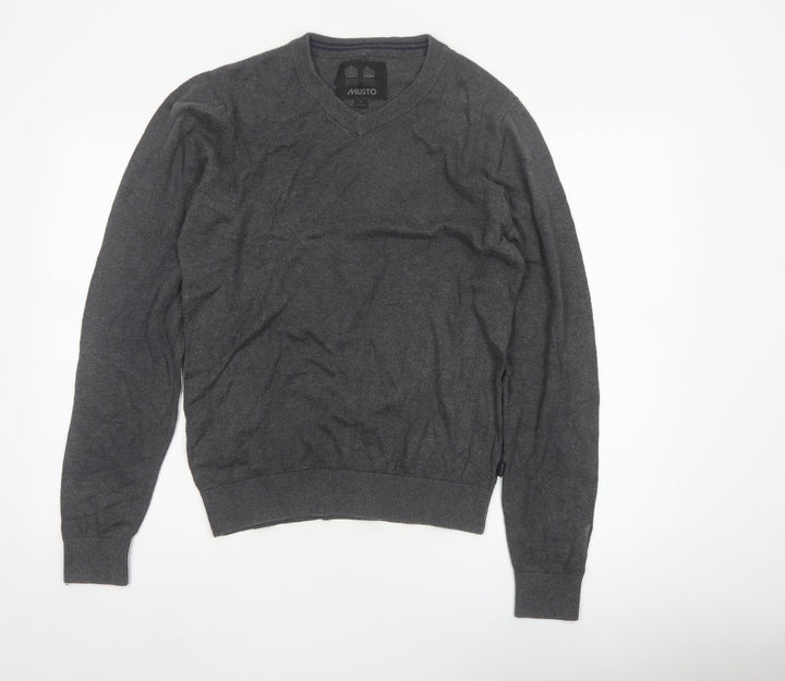 Musto Men’s Grey Small V-Neck Cotton Merino Knit Pullover Jumper