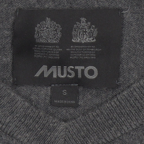 Musto Men’s Grey Small V-Neck Cotton Merino Knit Pullover Jumper