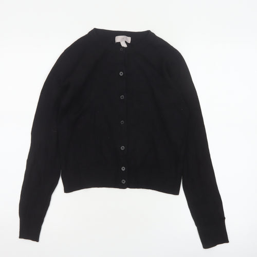 H&M Women Black Size S Button Up Crew Neck Knit Cardigan