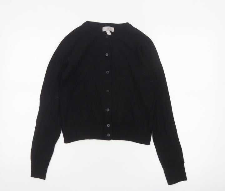 H&M Women Black Size S Button Up Crew Neck Knit Cardigan