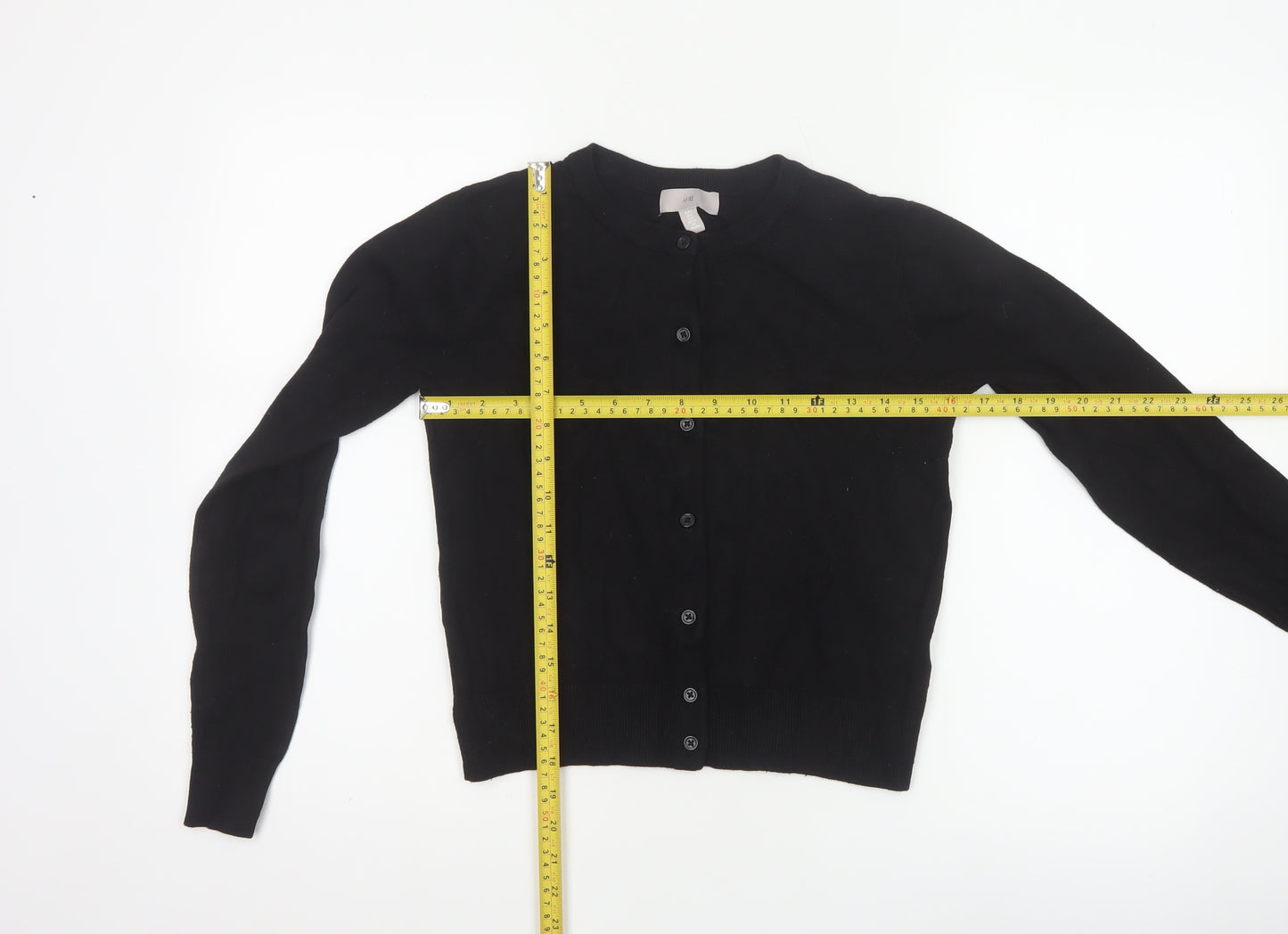 H&M Women Black Size S Button Up Crew Neck Knit Cardigan